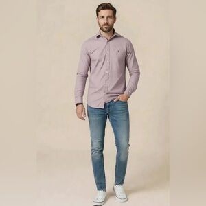 Polo Ralph Lauren Andrew Fit Lavender Striped Button Down Shirt 16 32/33